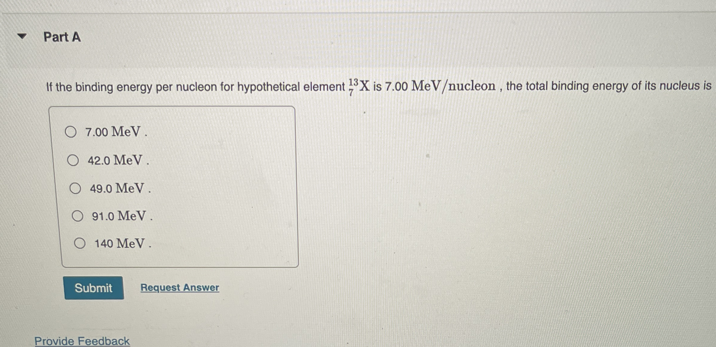 Part A If the binding energy per nucleon for