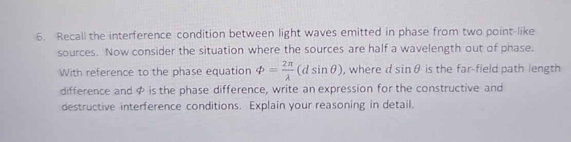 Recall the interference condition between light