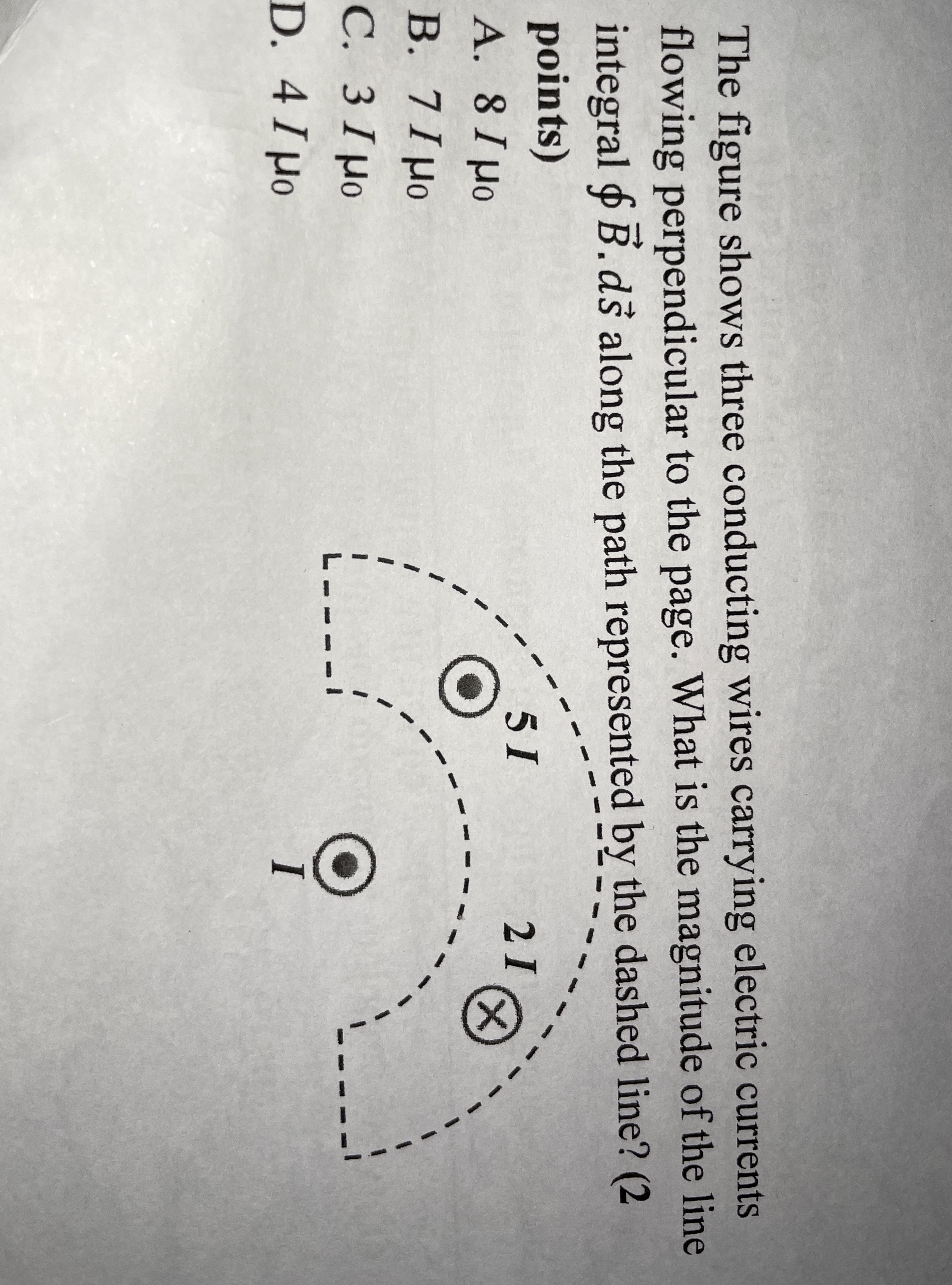 The figure shows three conducting wires carrying