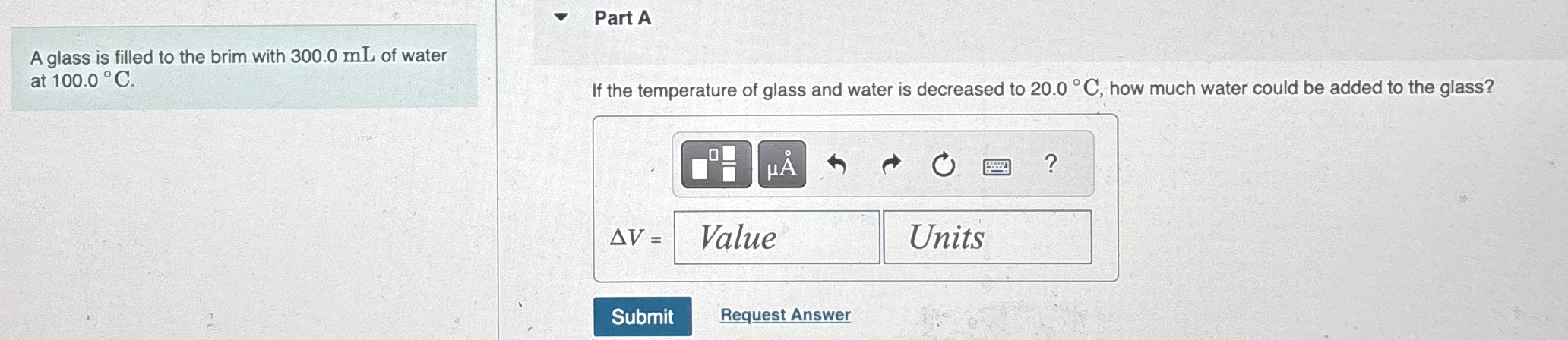 A glass is filled to the brim with 3 0 0 . 0 mL