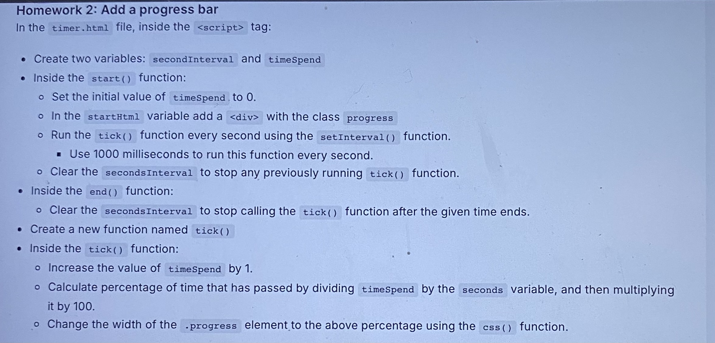 Homework 2 : Add a progress bar In the timer.html
