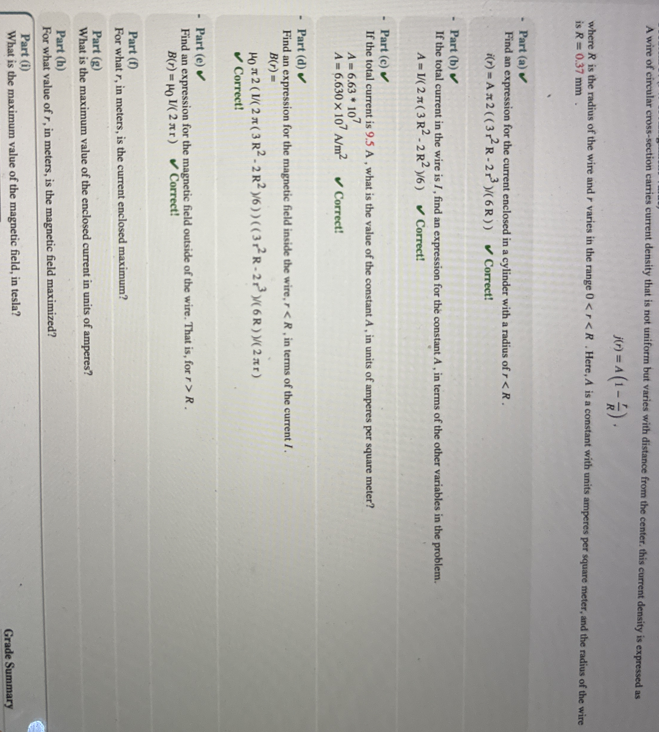 A wire of circular cross - section carries