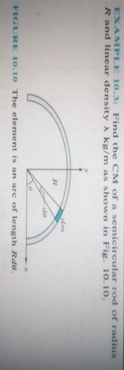 EXAMPLE 1 0 . 3 : Find the CM of a semicircular