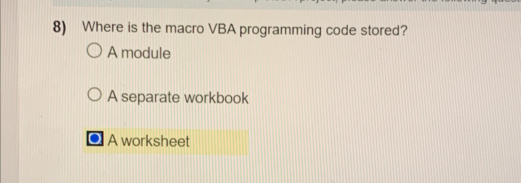 Where is the macro VBA programming code stored? A