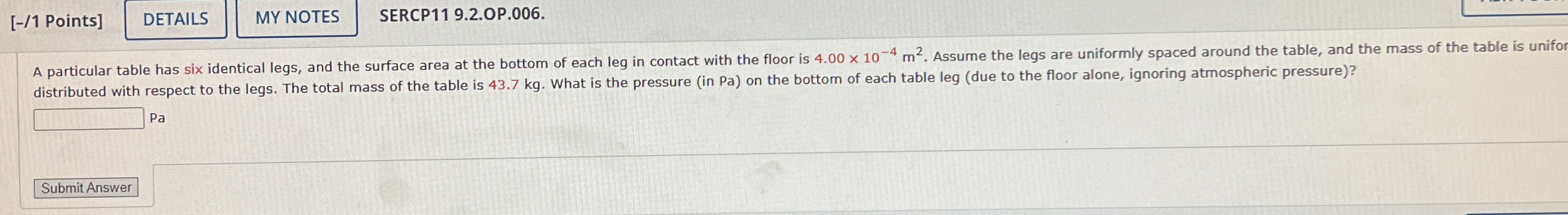 A particular table has six identical legs, and