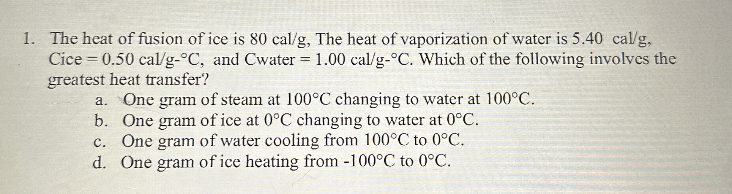 The heat of fusion of ice is 8 0 c a l g , The
