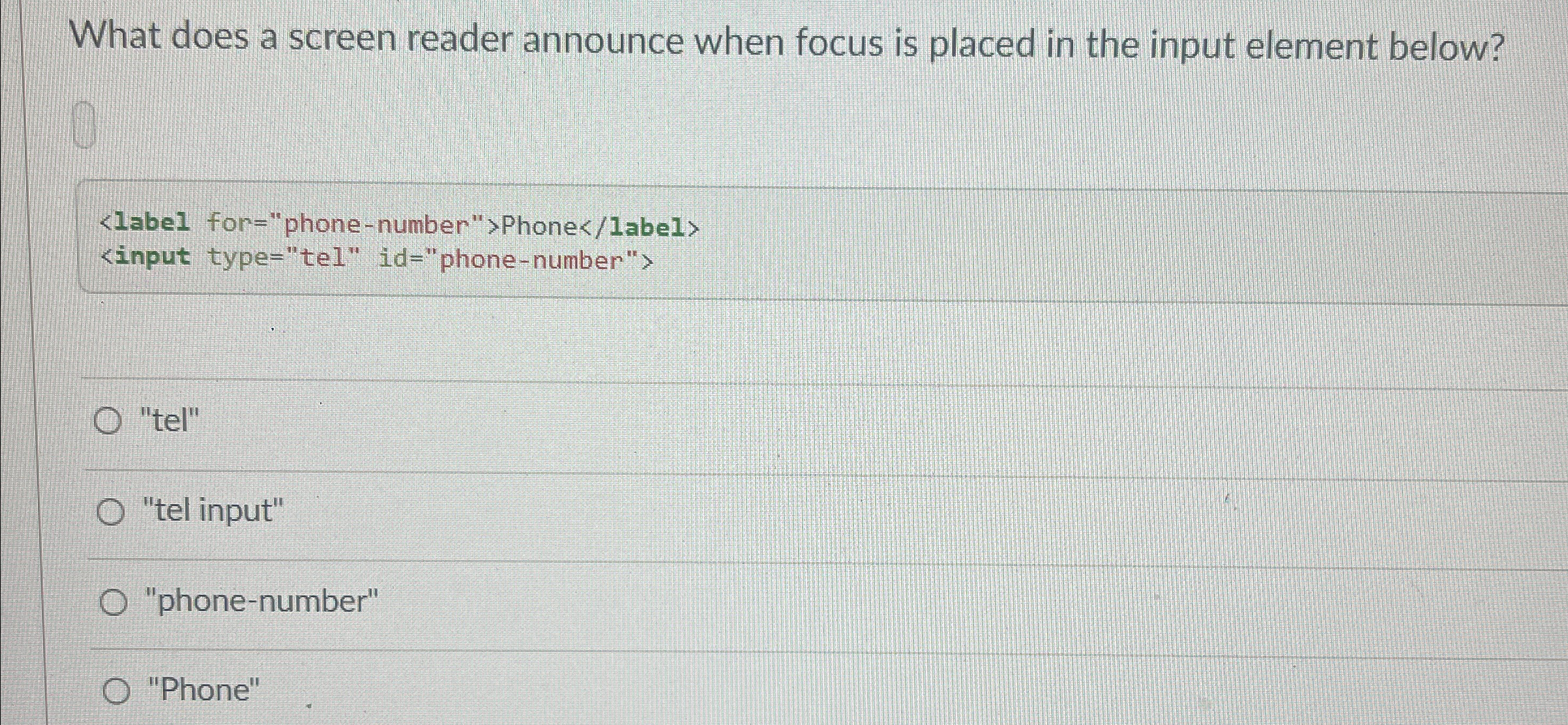 What does a screen reader announce when focus is