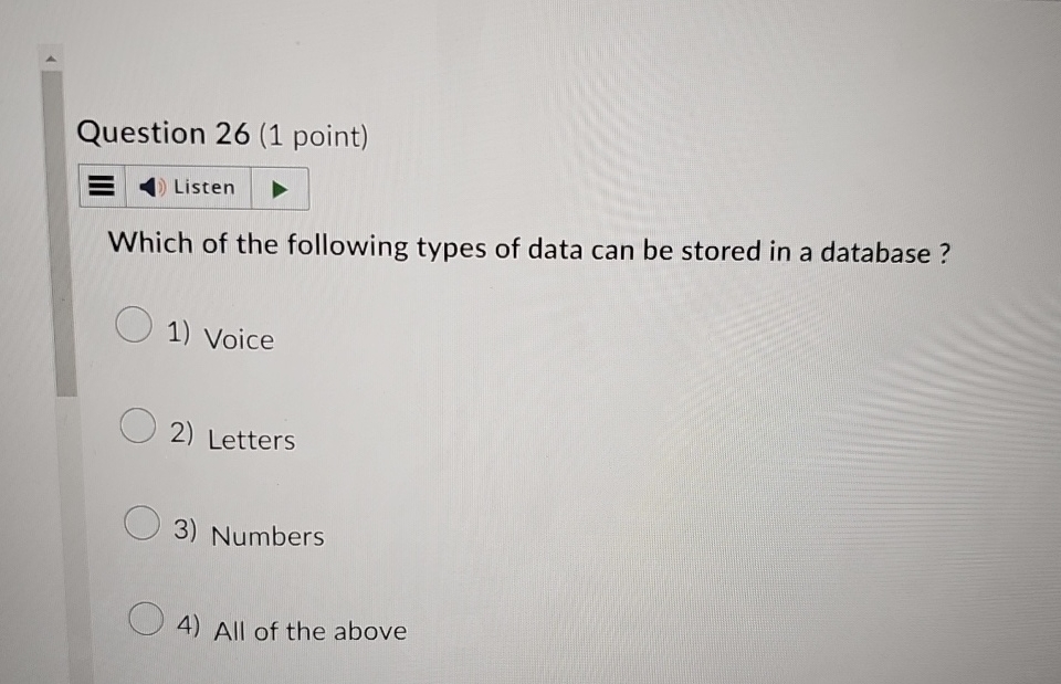 Question 2 6 ( 1 point ) Which of the following