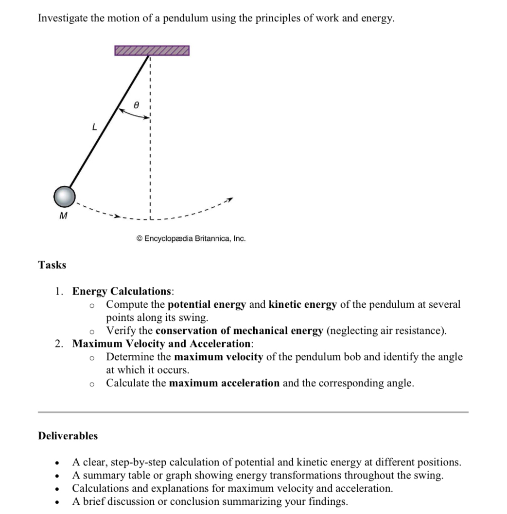 Investigate the motion of a pendulum using the