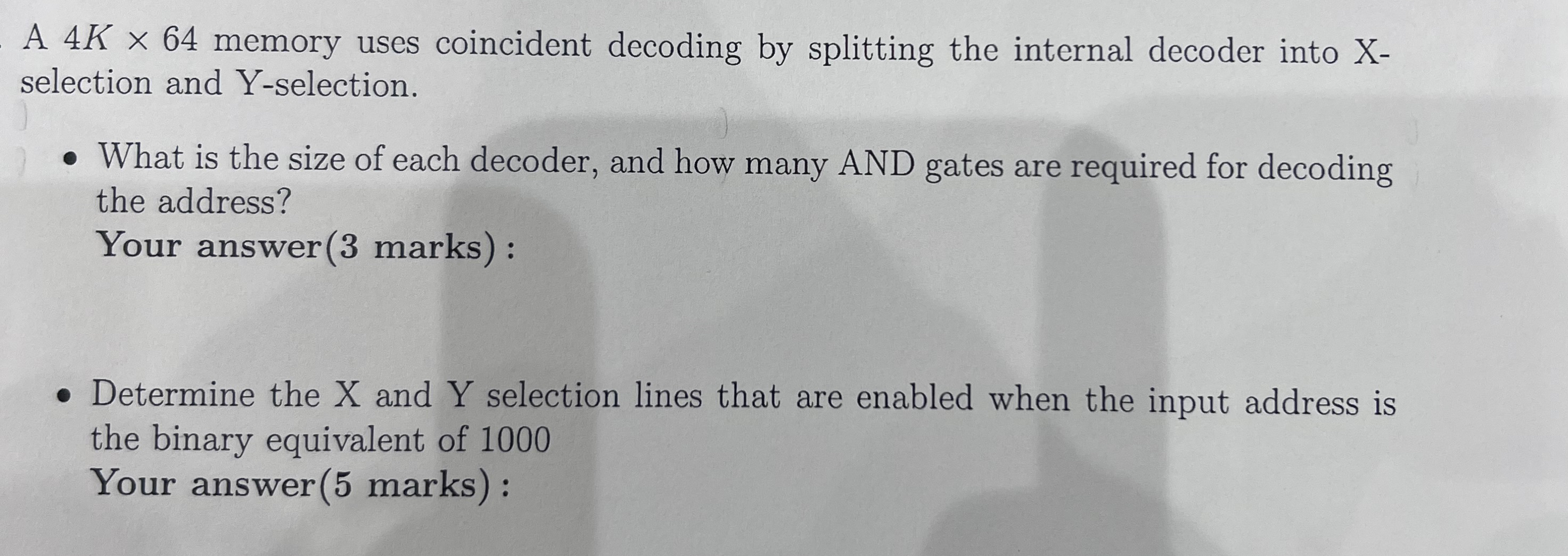 A 4 K 6 4 memory uses coincident decoding by