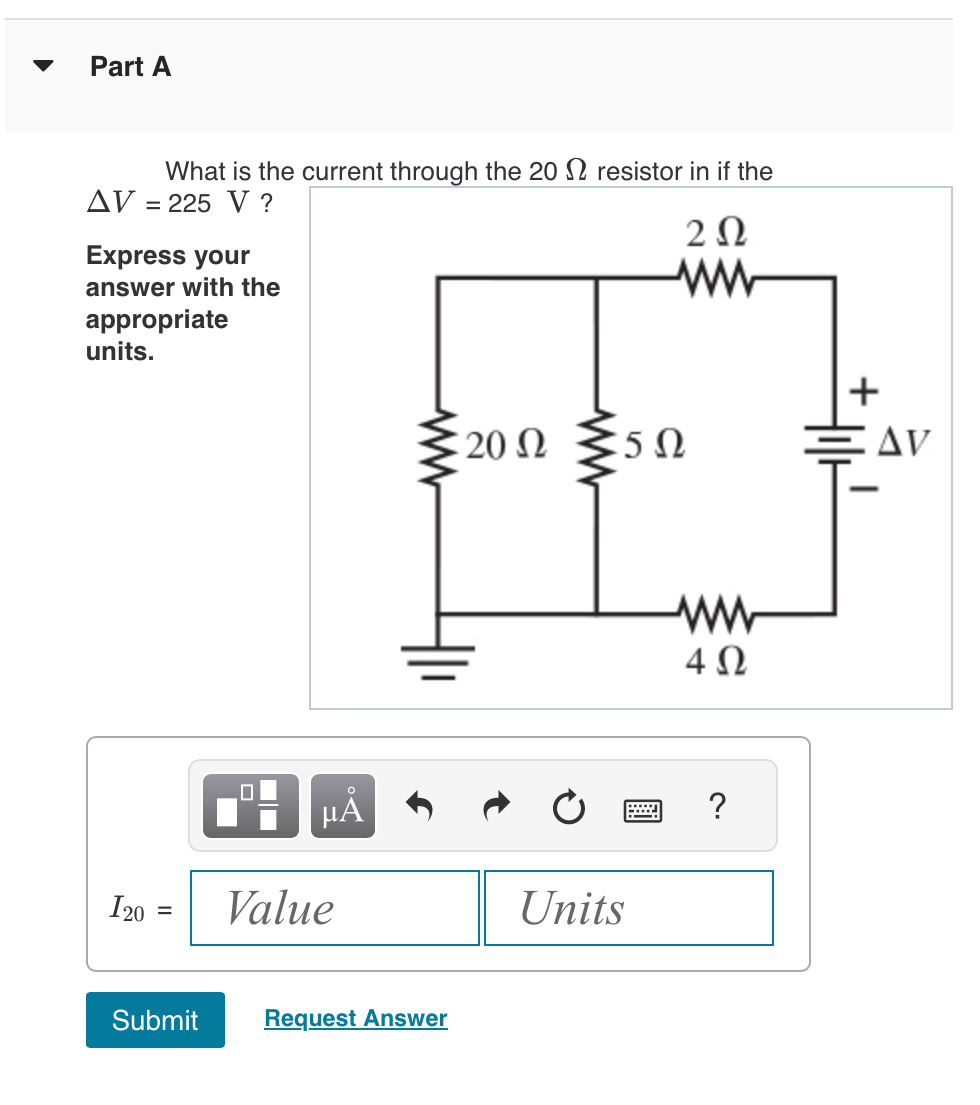 Part A What is the current through the 2 0