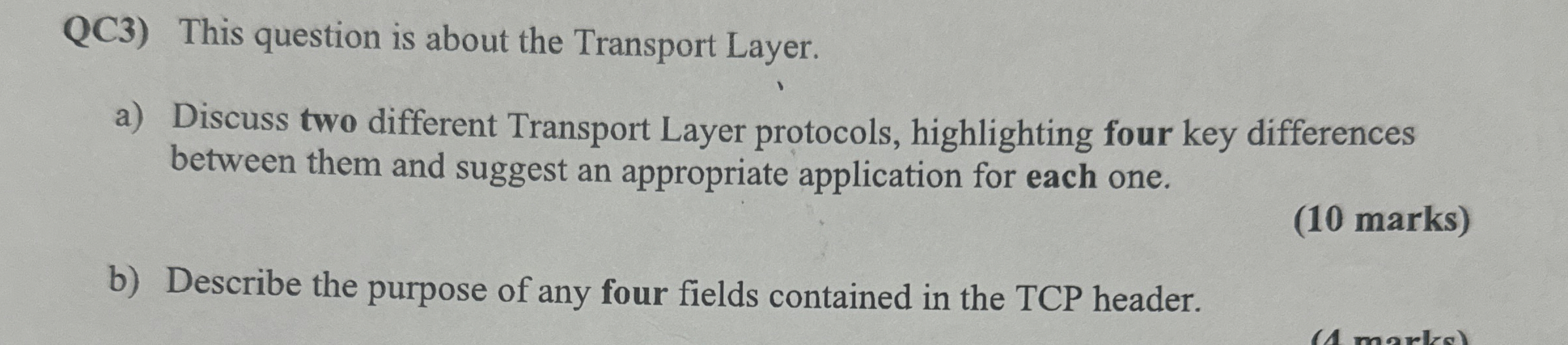 QC 3 ) This question is about the Transport