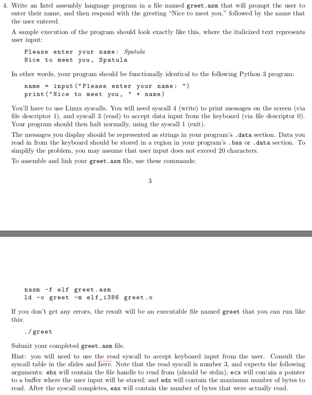 Write an Intel assembly language program in a
