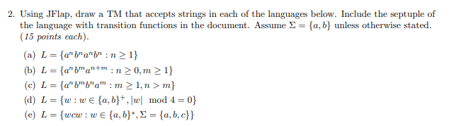 Using JFlap, draw a TM that accepts strings in