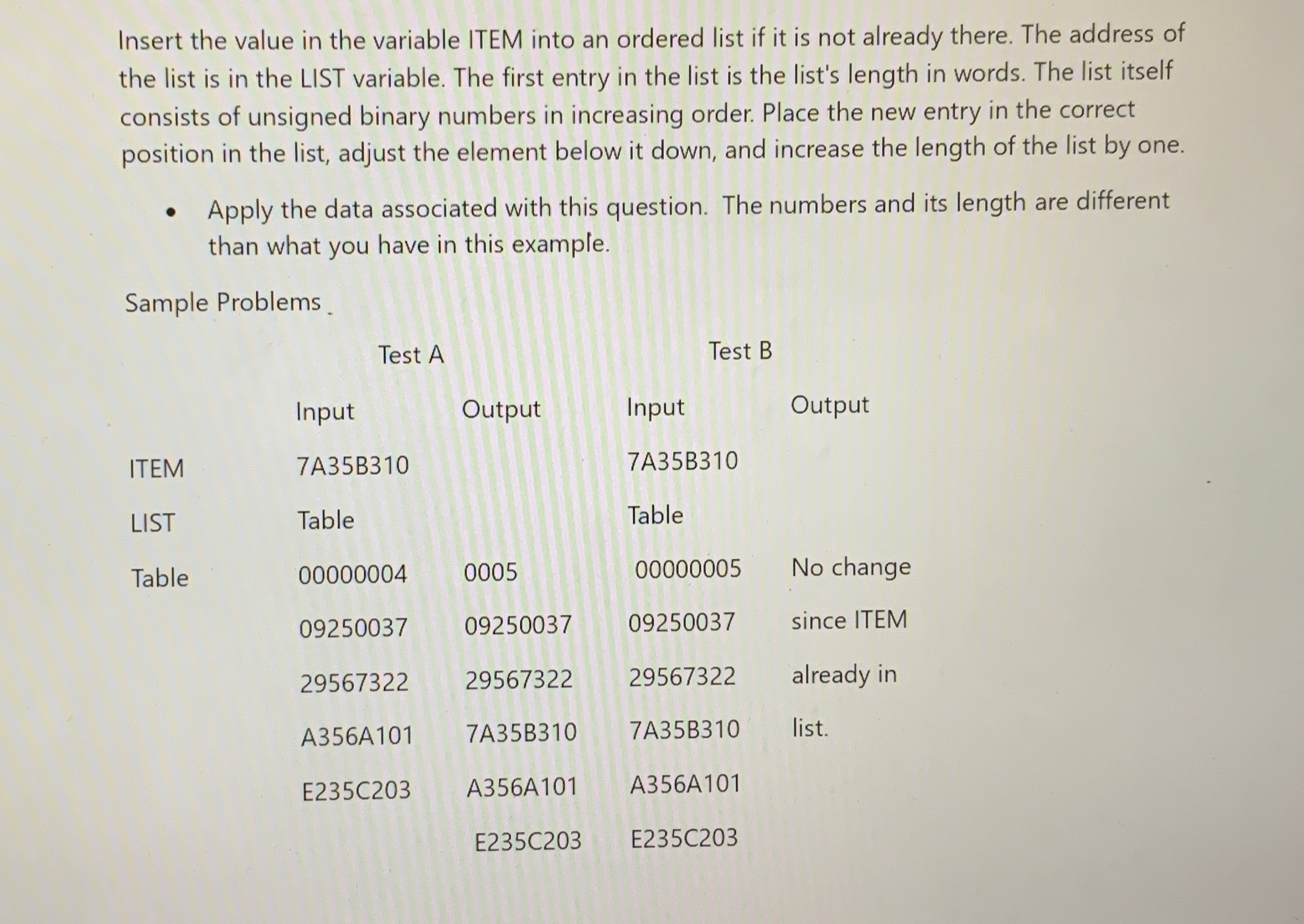 Insert the value in the variable ITEM into an
