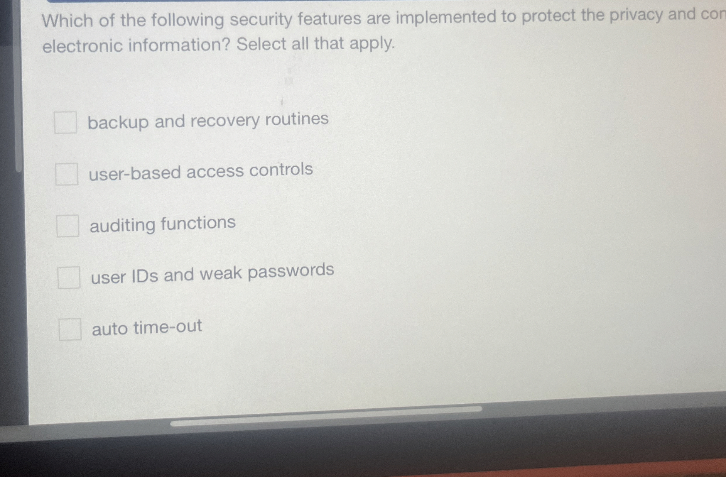 Which of the following security features are
