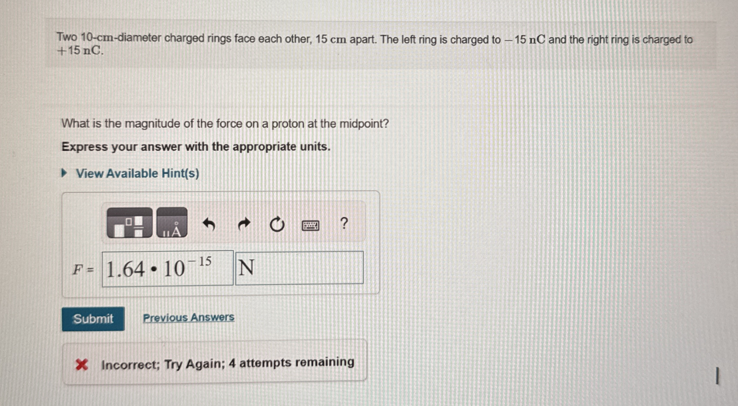 Two 1 0 - c m - diameter charged rings face each