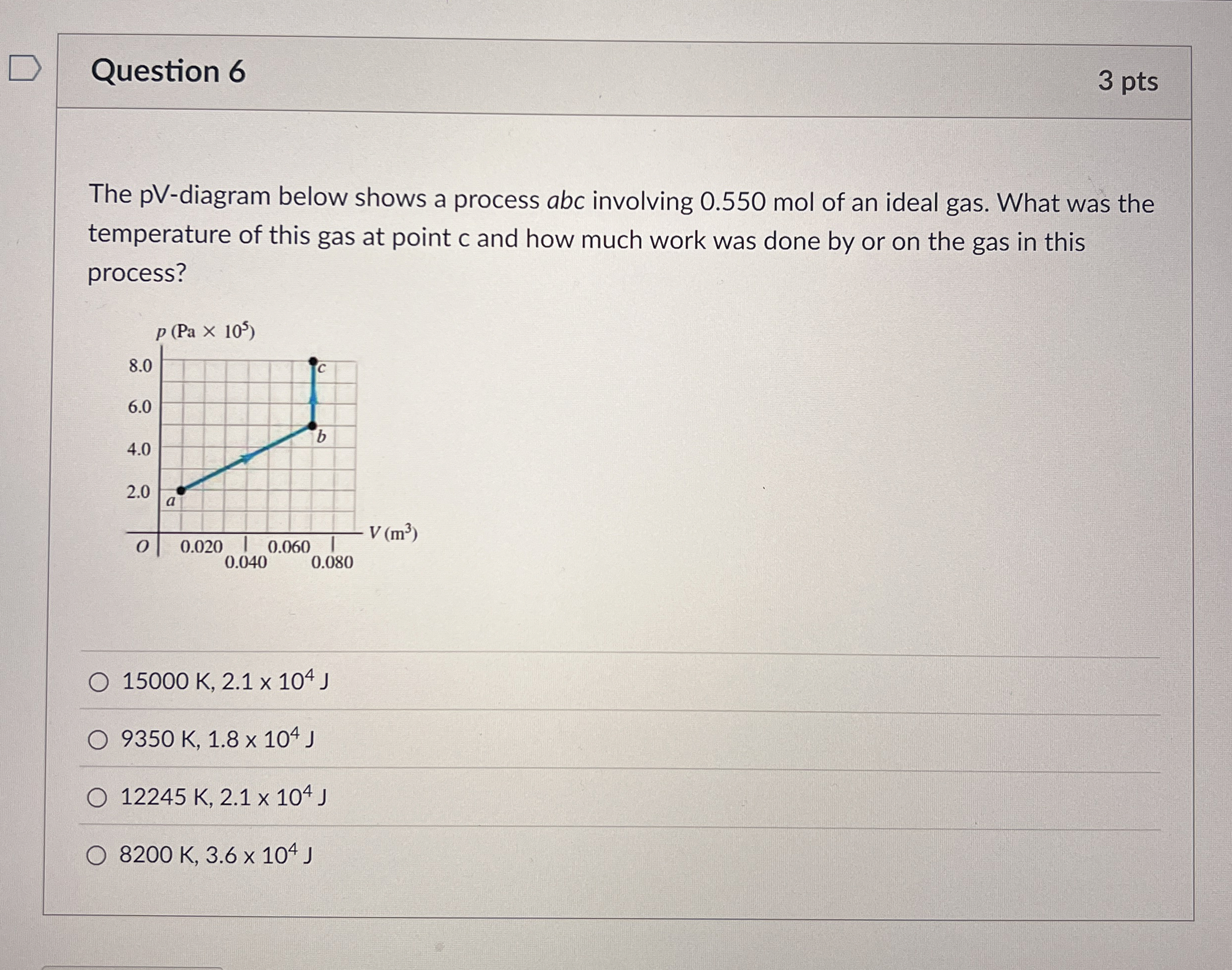 Question 6 3 pts The pV - diagram below shows a