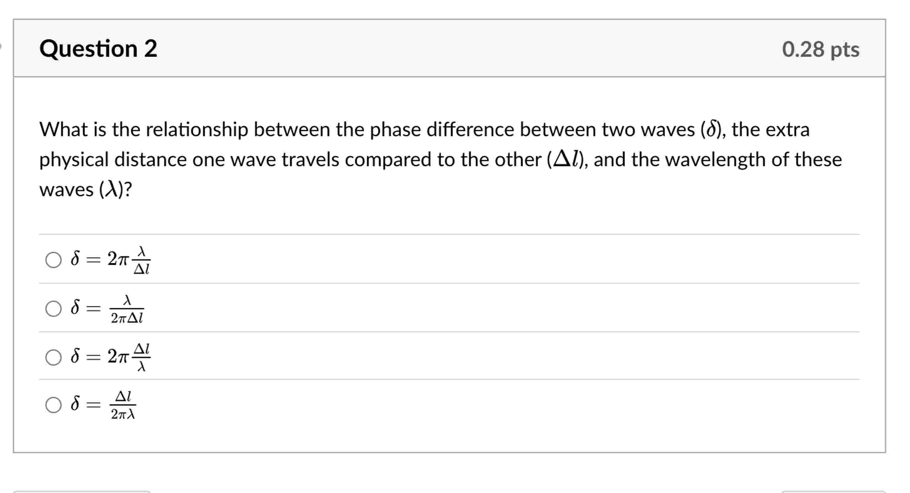 \ delta ( \ Delta l ) , and the wavelength of