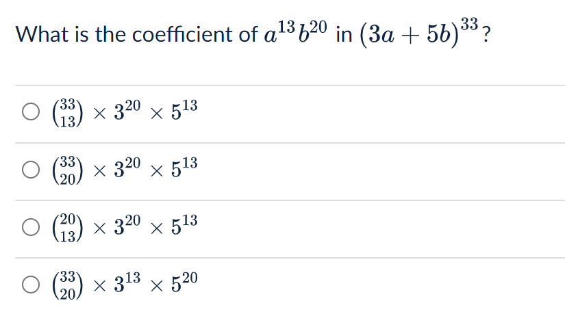 What is the coefficient of a 1 3 b 2 0 in ( 3 a +