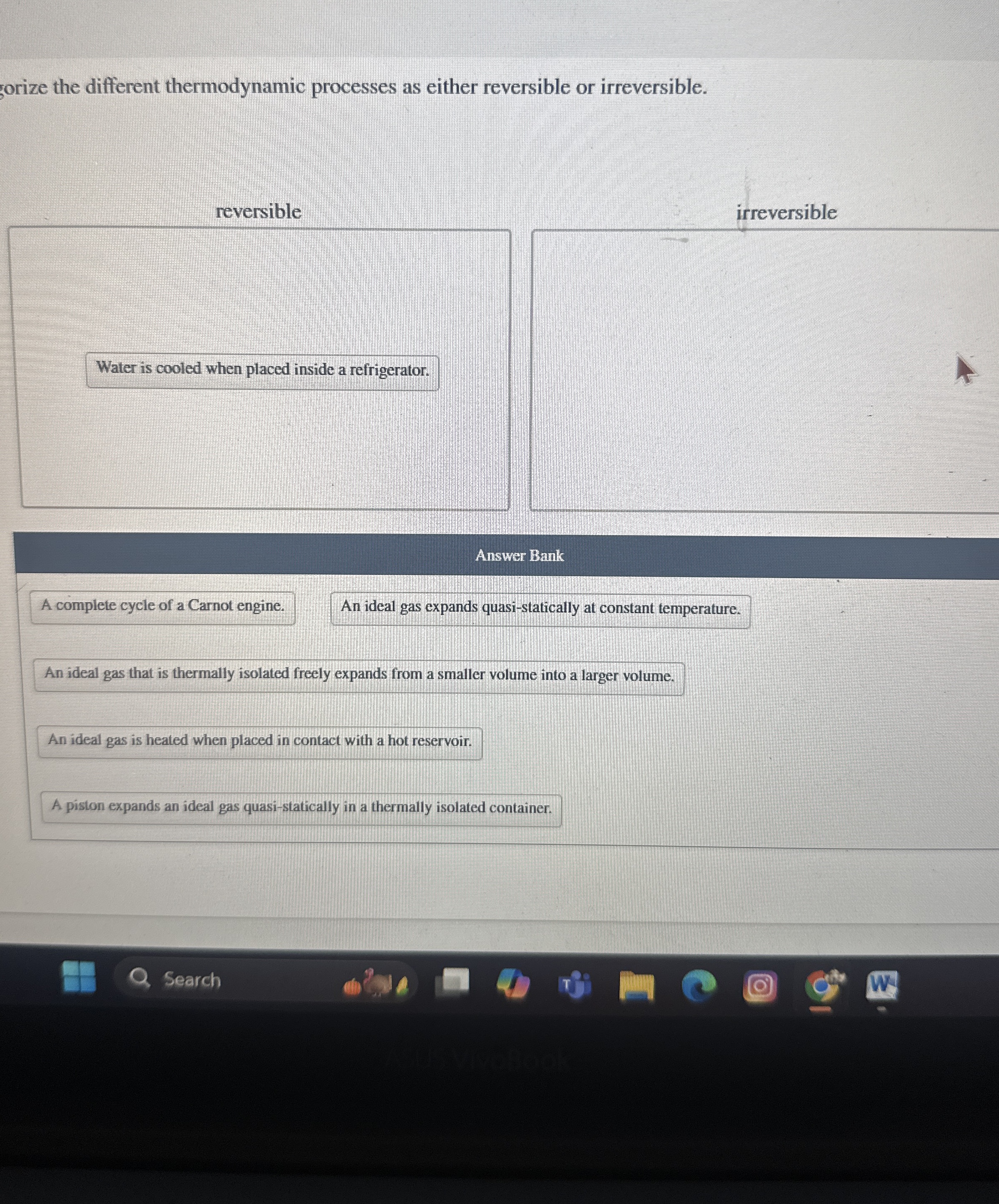 orize the different thermodynamic processes as