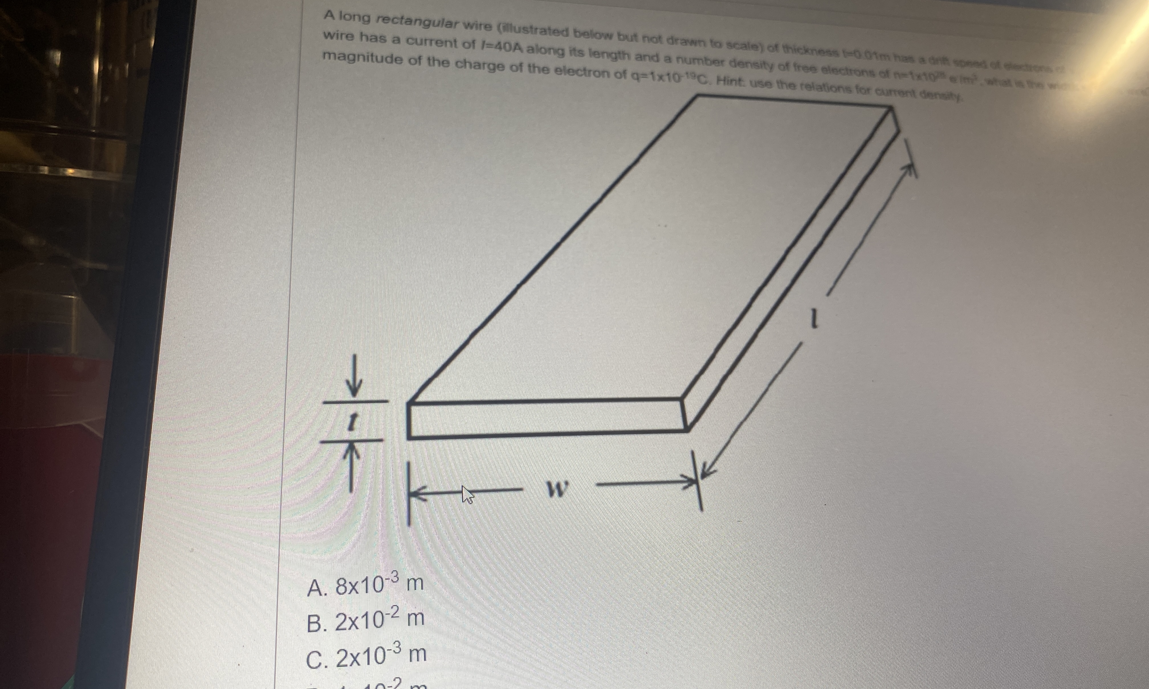 A . 8 1 0 - 3 m B . 2 1 0 - 2 m C . 2 1 0 - 3 m D