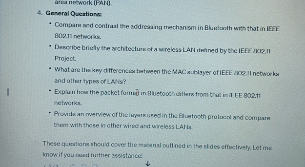 area network ( PAN ) . 4 . General Questions:
