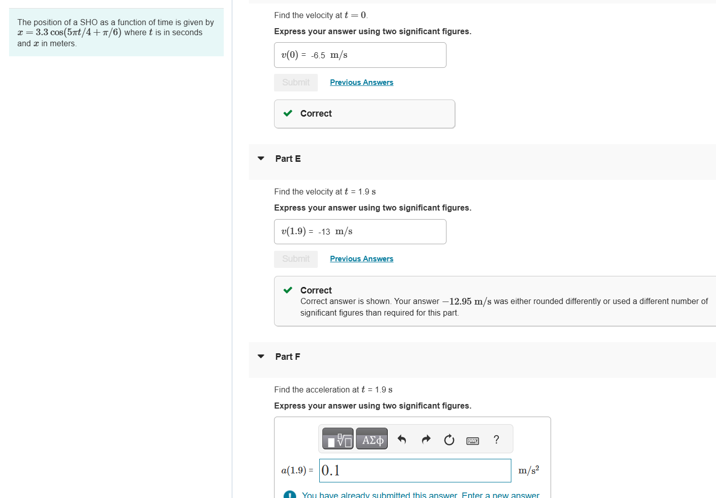 Part F Find the acceleration at t = 1 . 9 s