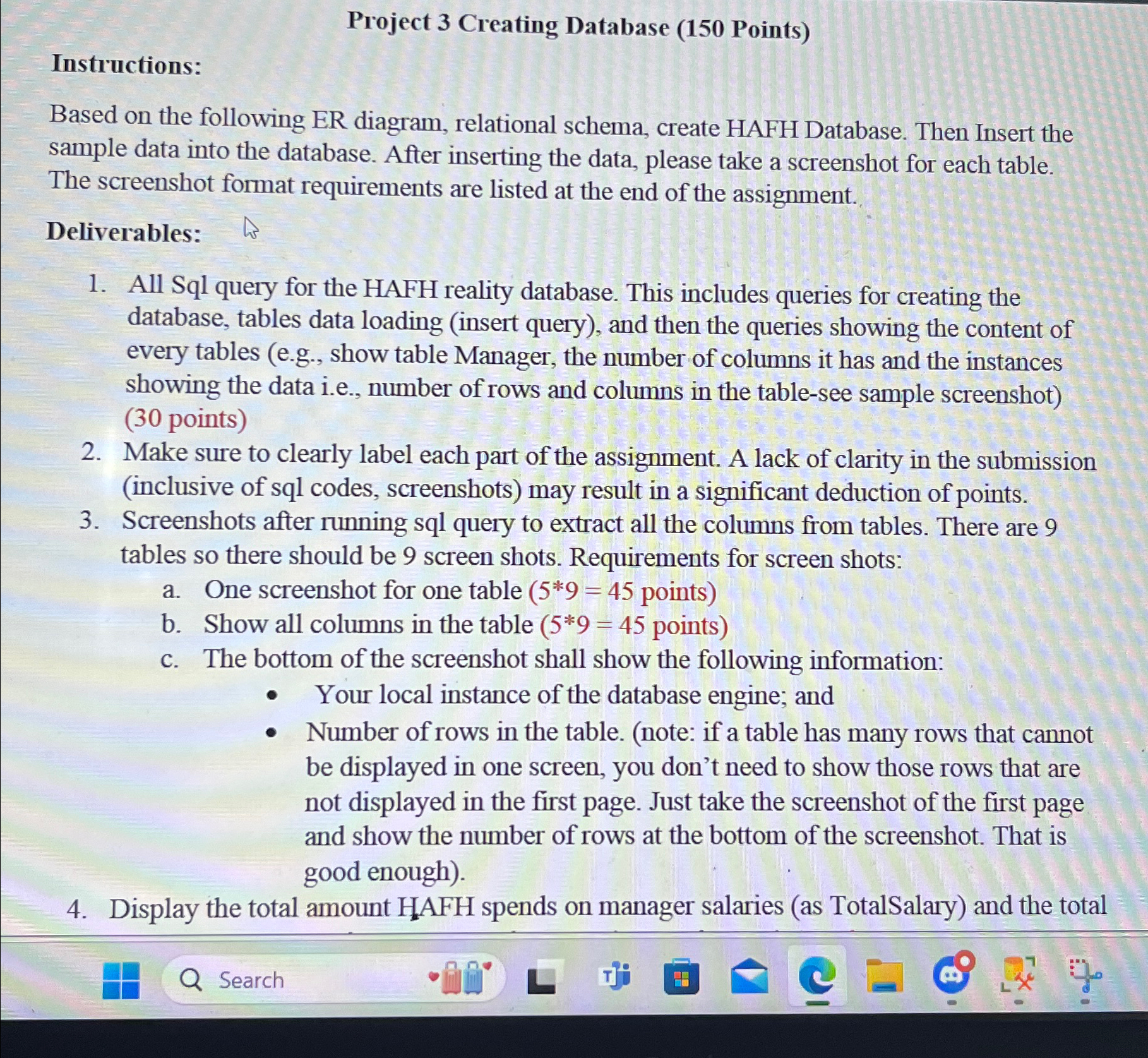 Project 3 Creating Database ( 1 5 0 Points )