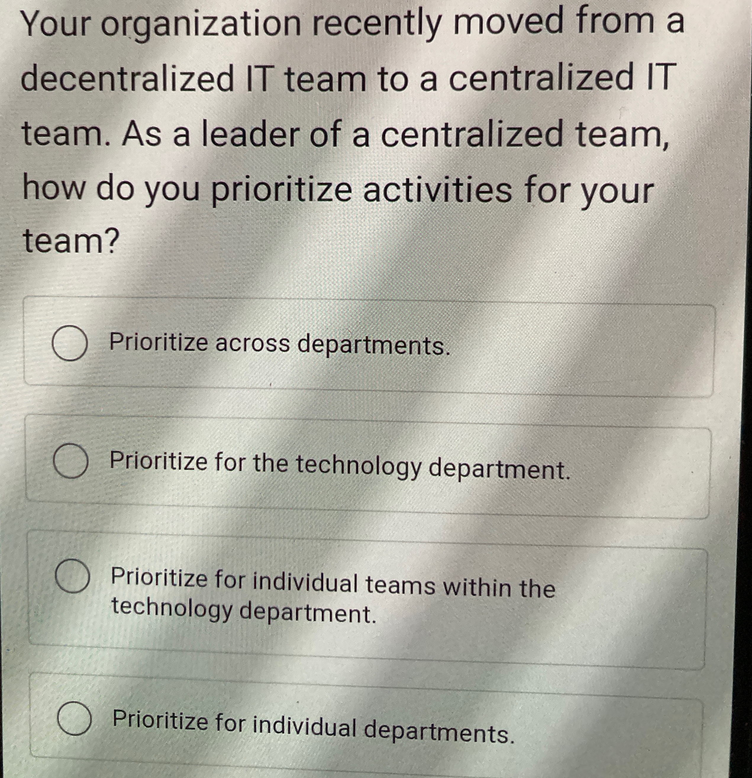 Your organization recently moved from a