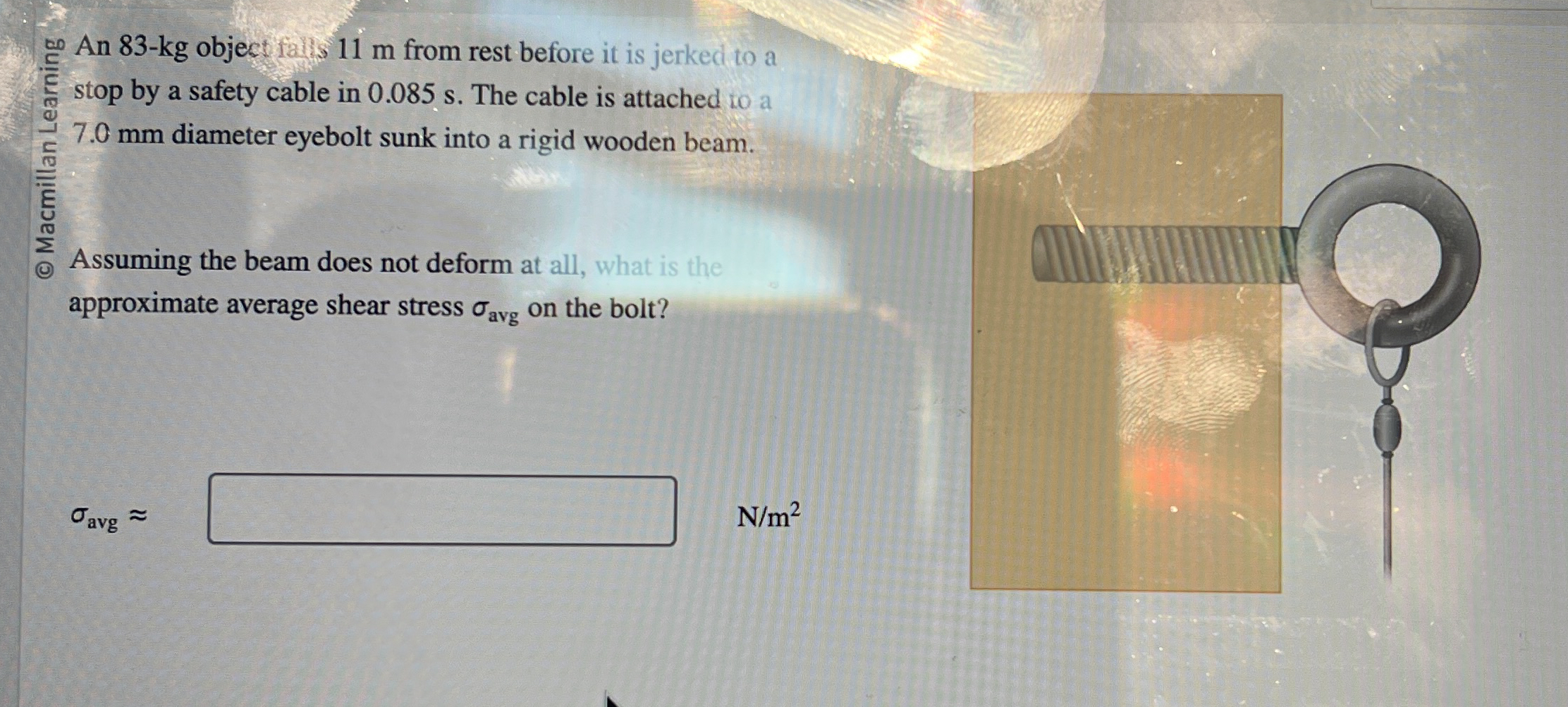 An 8 3 - kg object falls 1 1 m from rest before