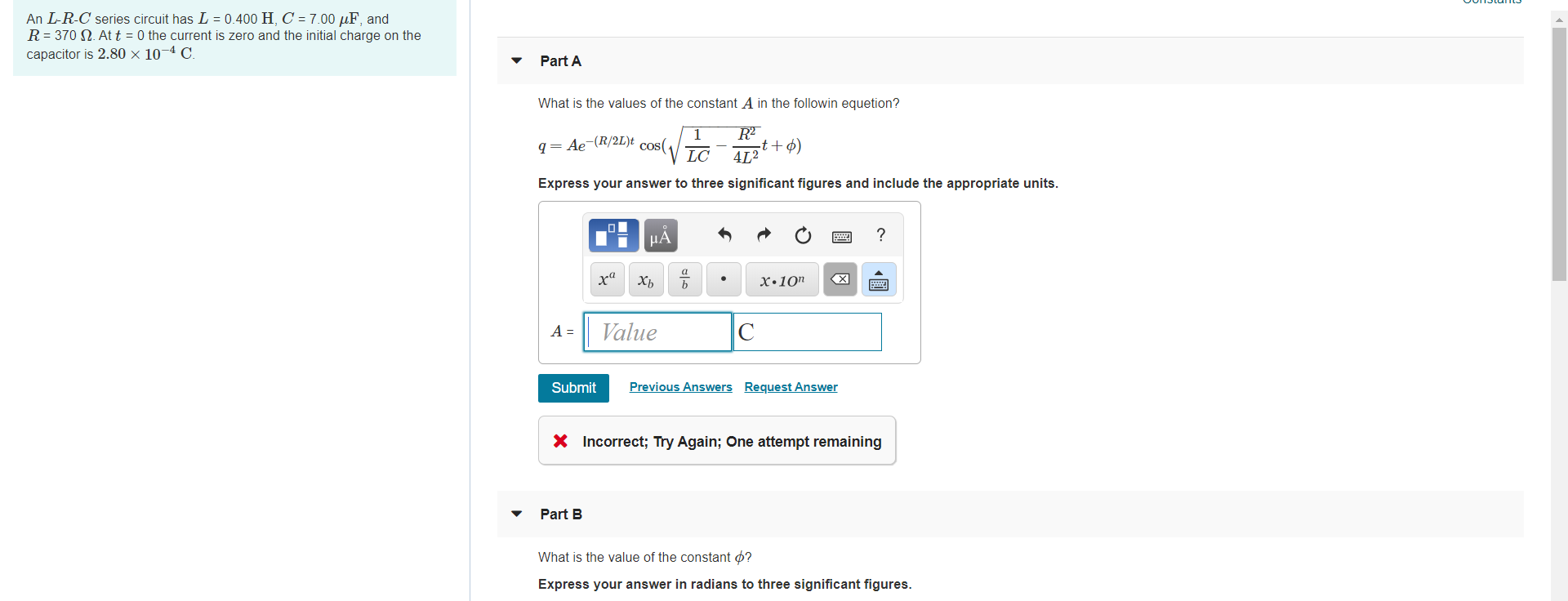 3 0 . 4 0 An L - R - C series circuit has L = 0 .
