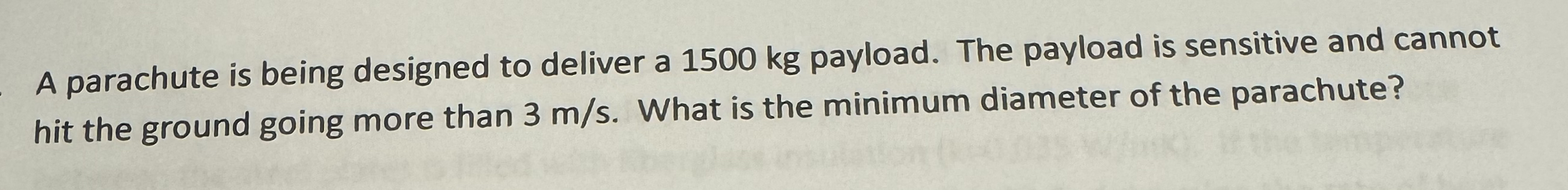 A parachute is being designed to deliver a 1 5 0