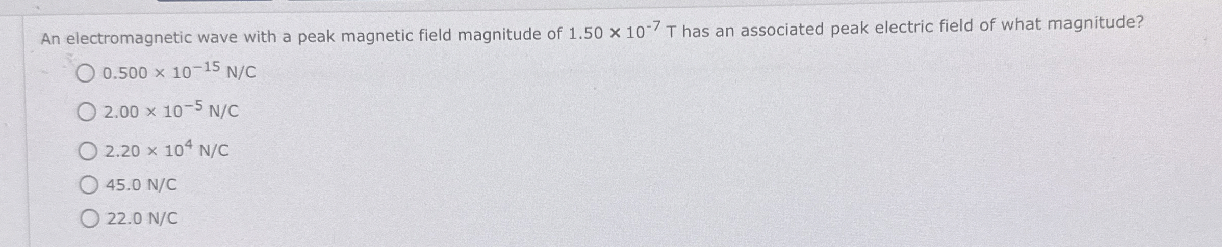 An electromagnetic wave with a peak magnetic