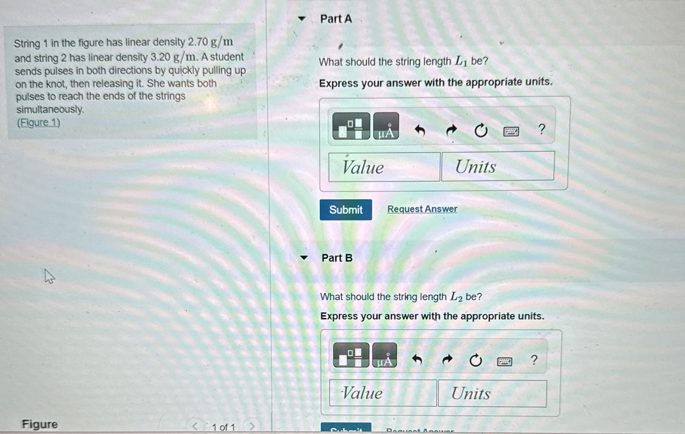 String 1 in the figure has linear density 2 . 7 0