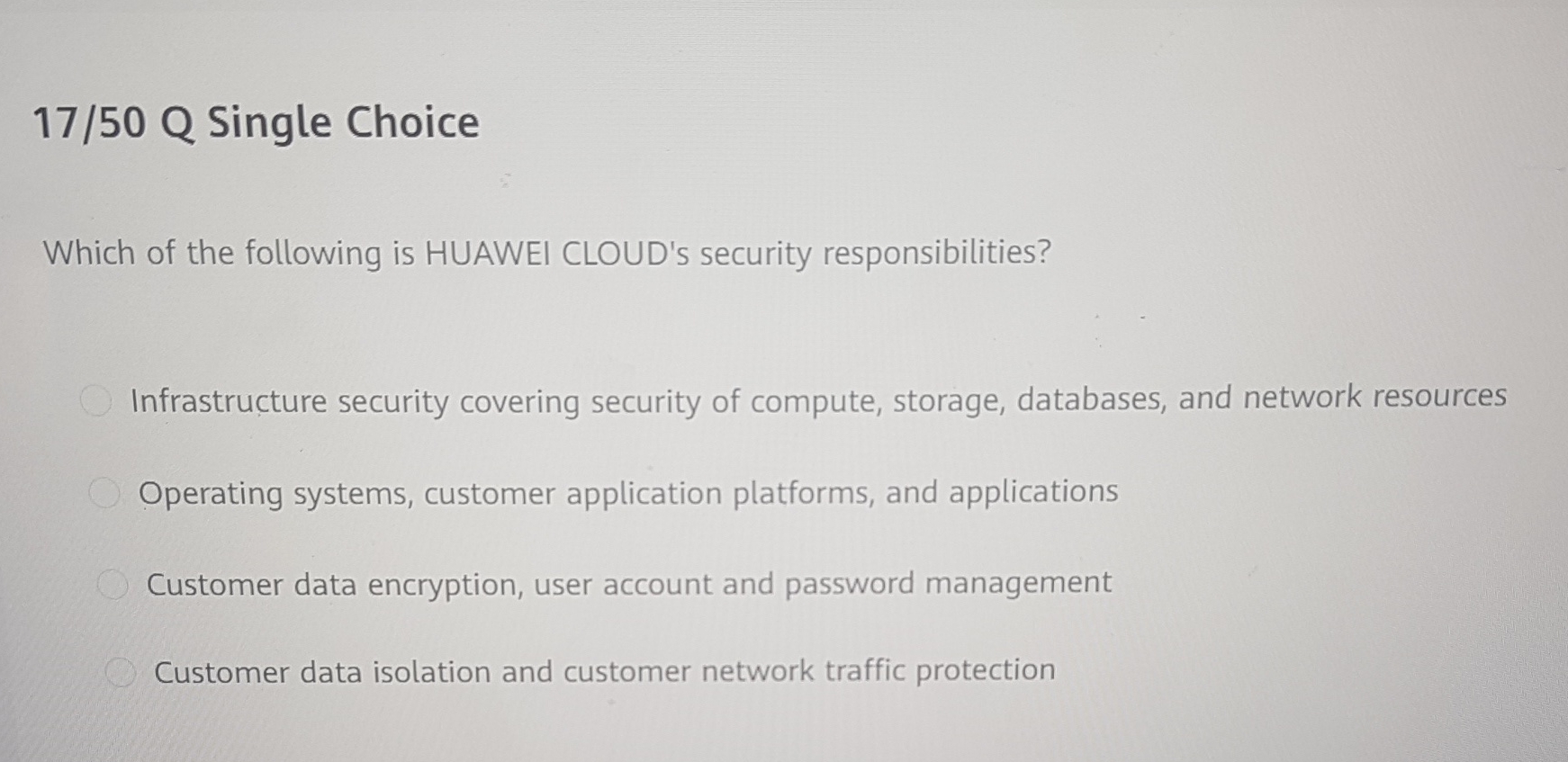 1 7 / 5 0 Q Single Choice Which of the following