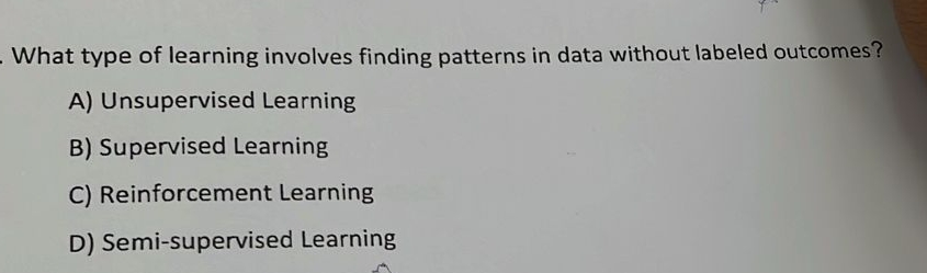 What type of learning involves finding patterns