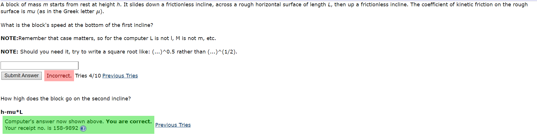 A block of mass \ ( m \ ) starts from rest at