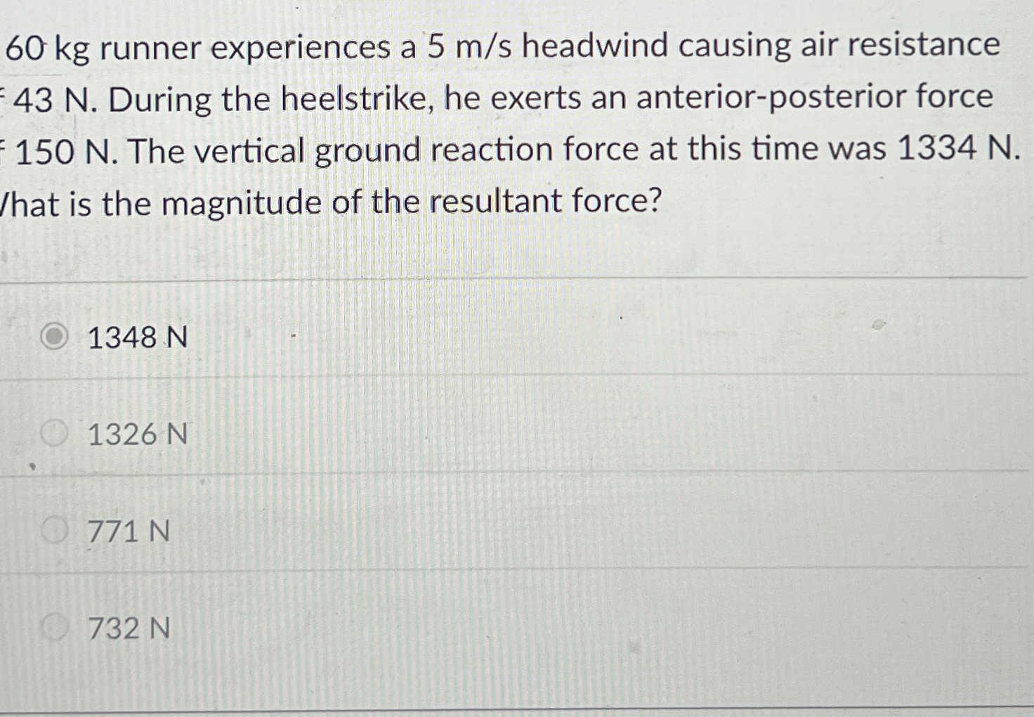 6 0 kg runner experiences a 5 m s headwind