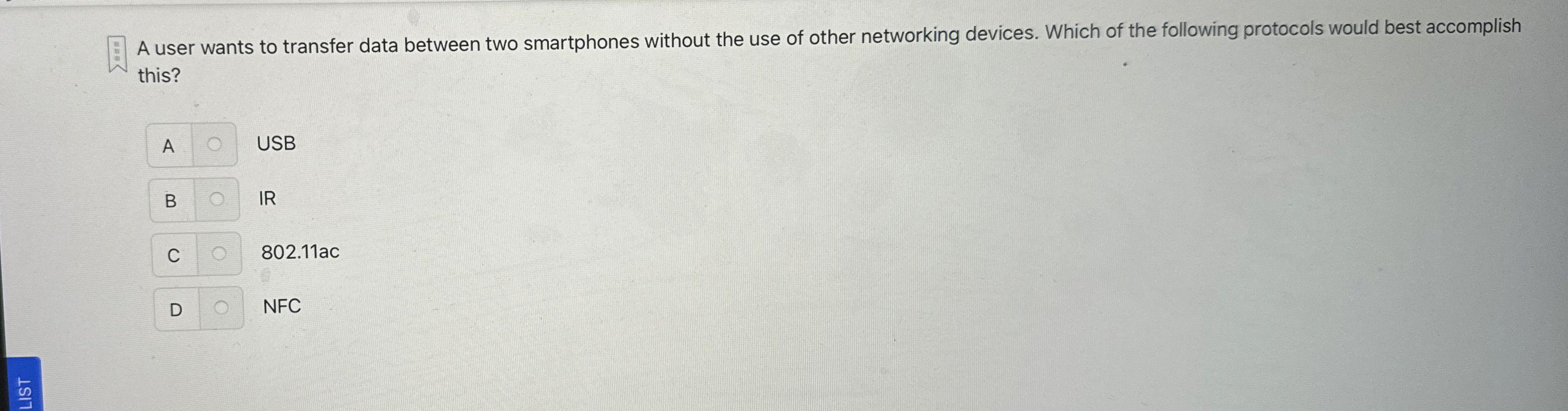 A user wants to transfer data between two