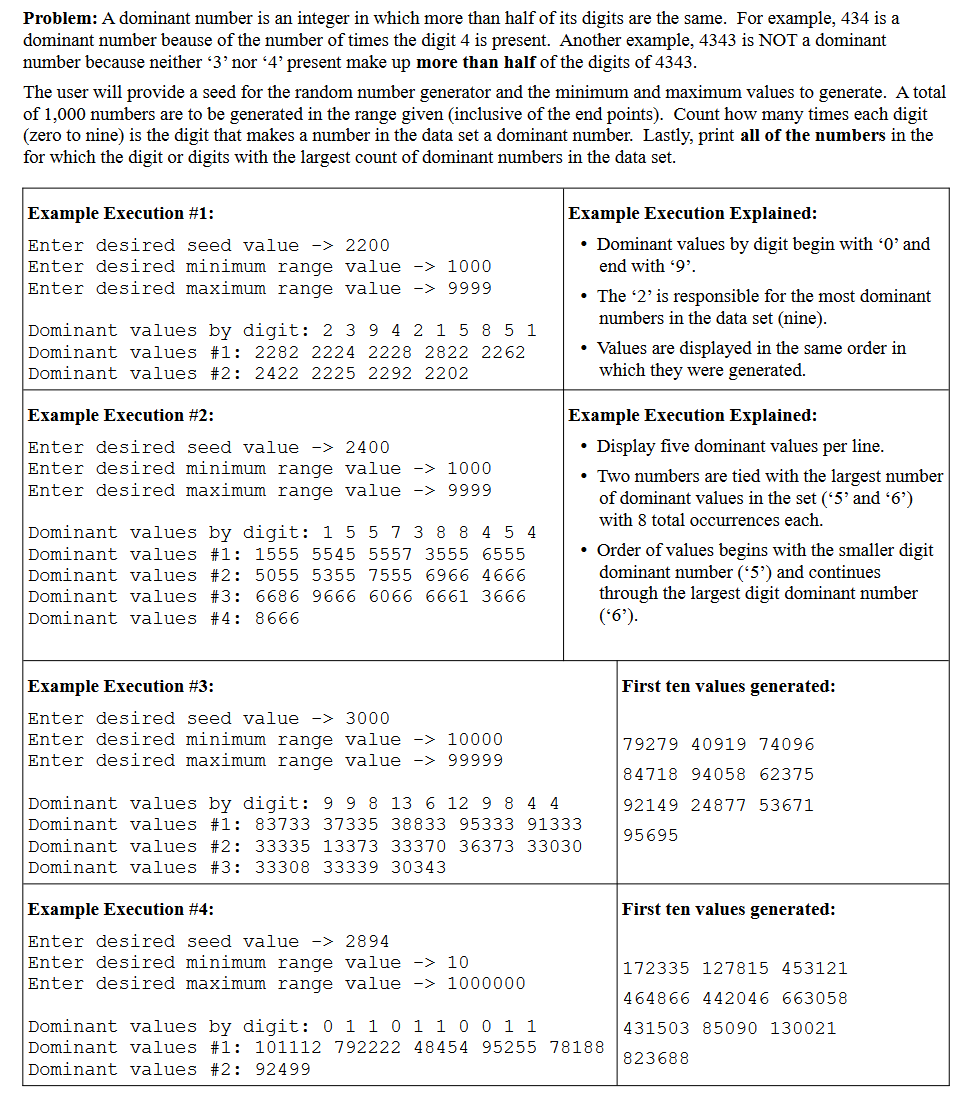 Problem: A dominant number is an integer in which