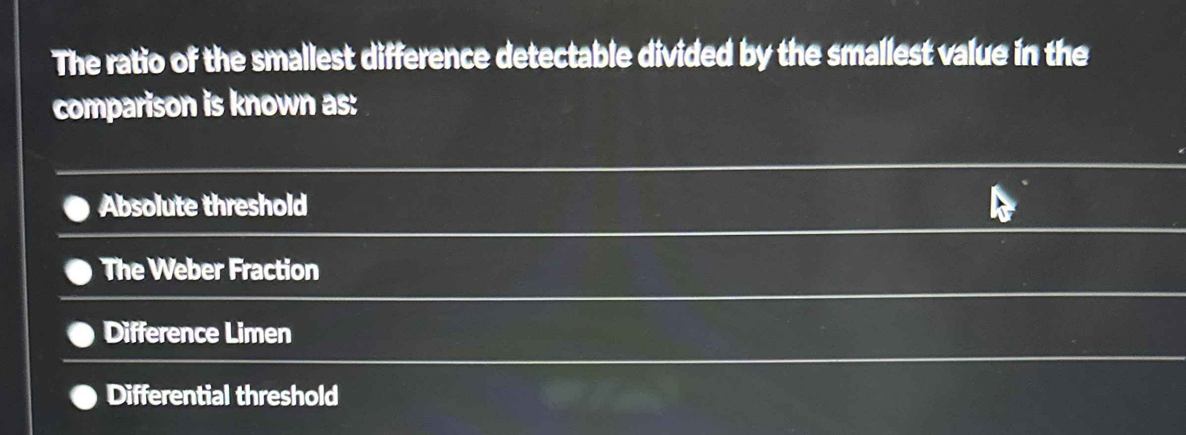 The ratio of the smallest offiterence detectable