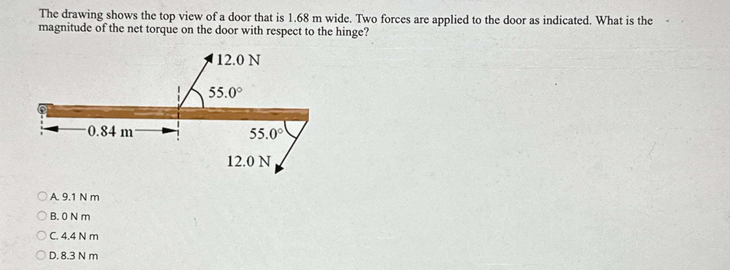 The drawing shows the top view of a door that is