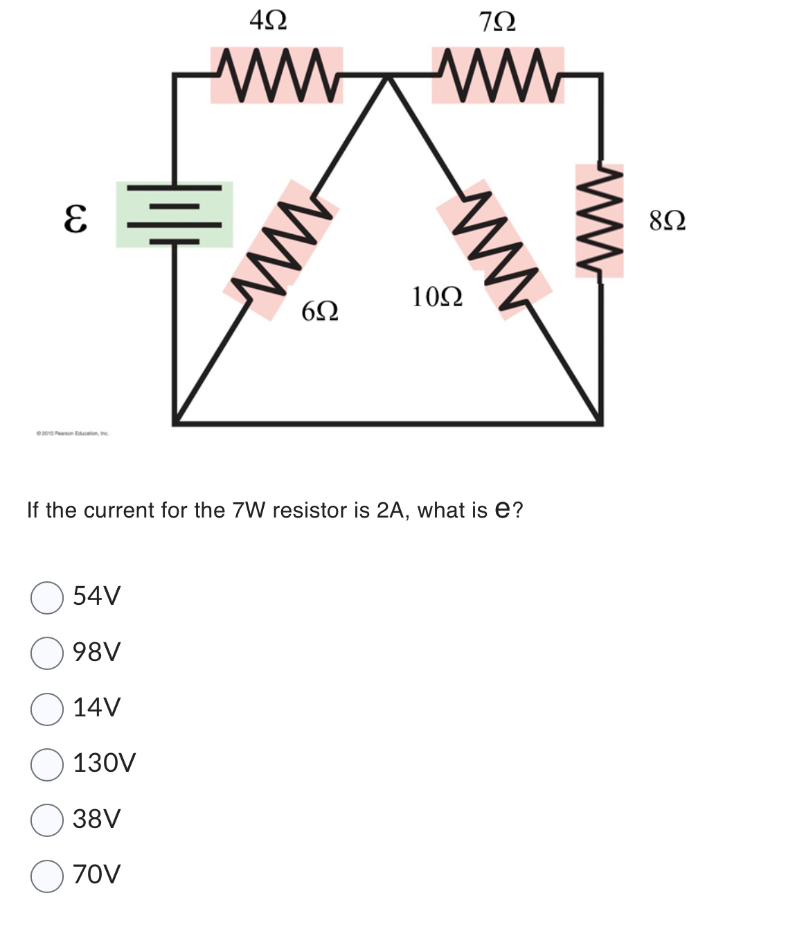 If the current for the 7 W resistor is 2 A , what