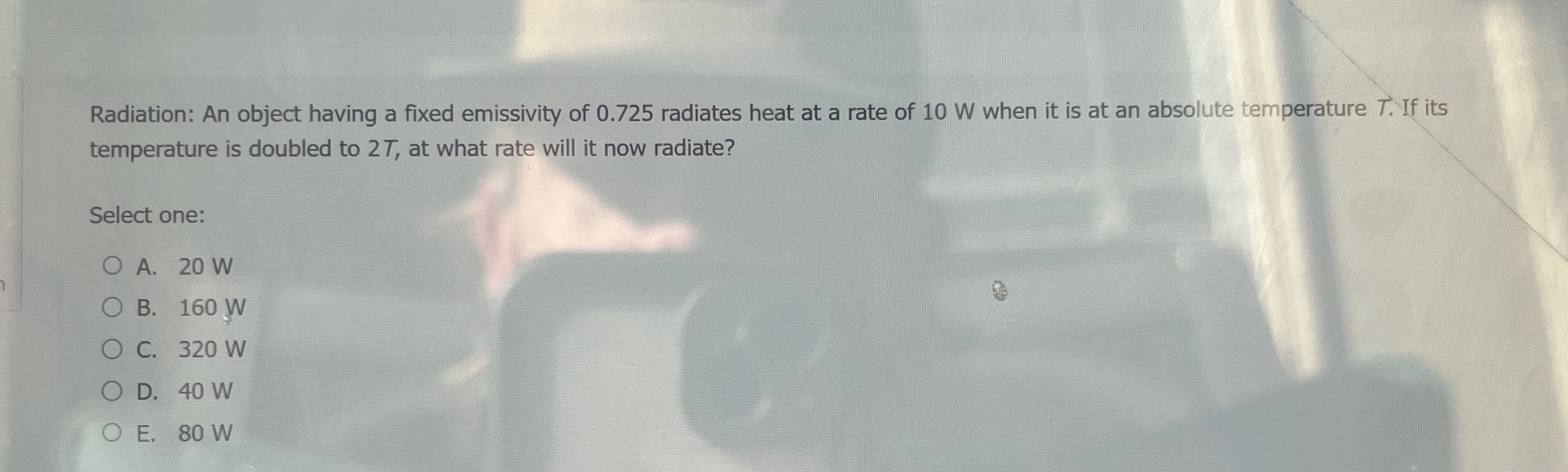 Radiation: An object having a fixed emissivity of