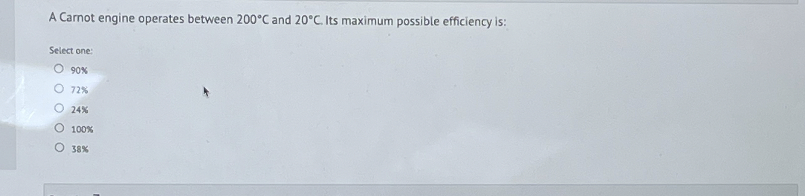 A Carnot engine operates between 2 0 0 C and 2 0