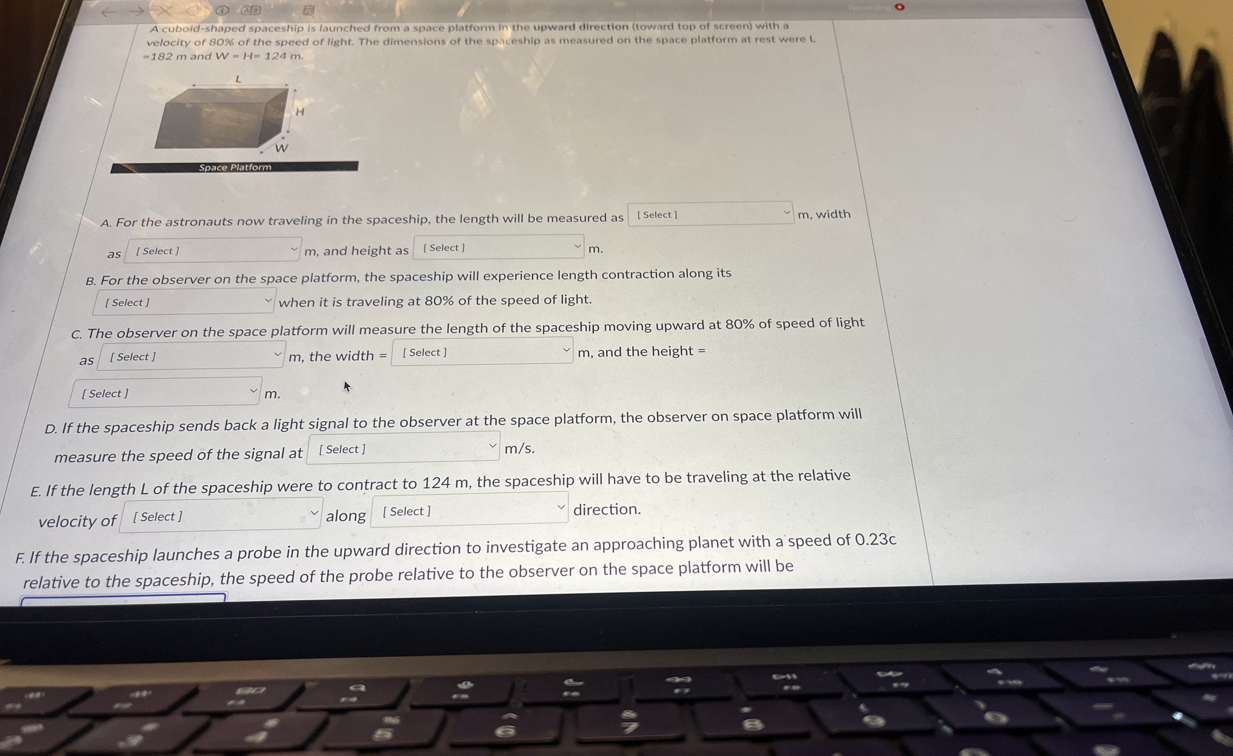 A cuboid - shaped spaceship is launched from a