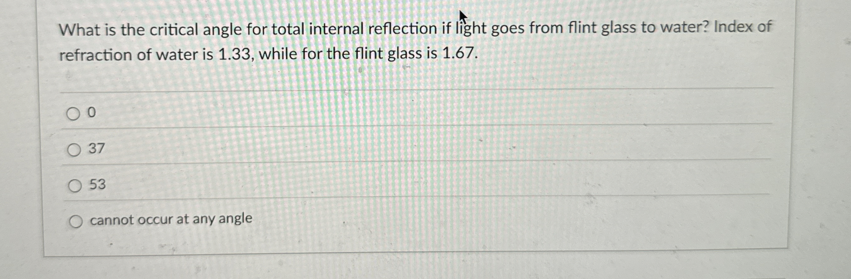 What is the critical angle for total internal