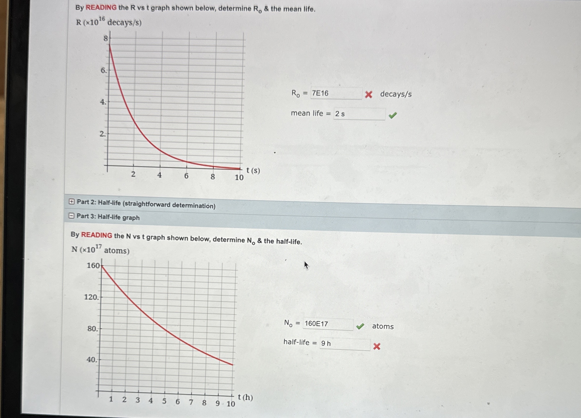 By READING the R vs t graph shown below,