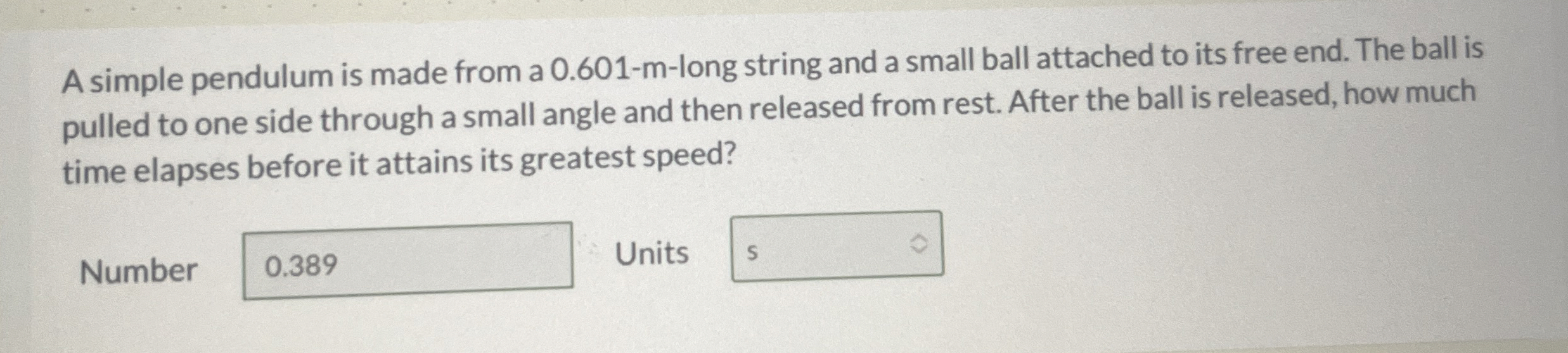 A simple pendulum is made from a 0 . 6 0 1 - m -